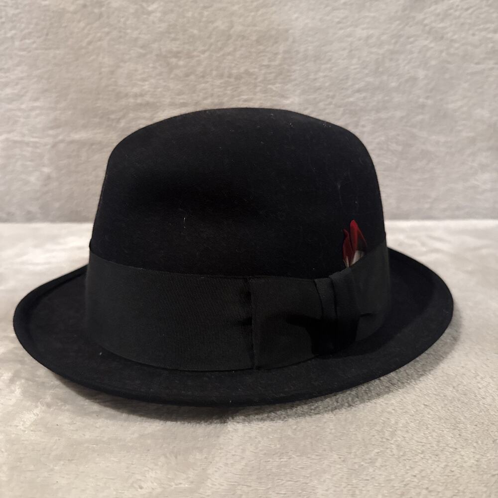 Vintage John B Stetson Co Royal Stetson 7 1/8 Black Fedora Hat Red Feather